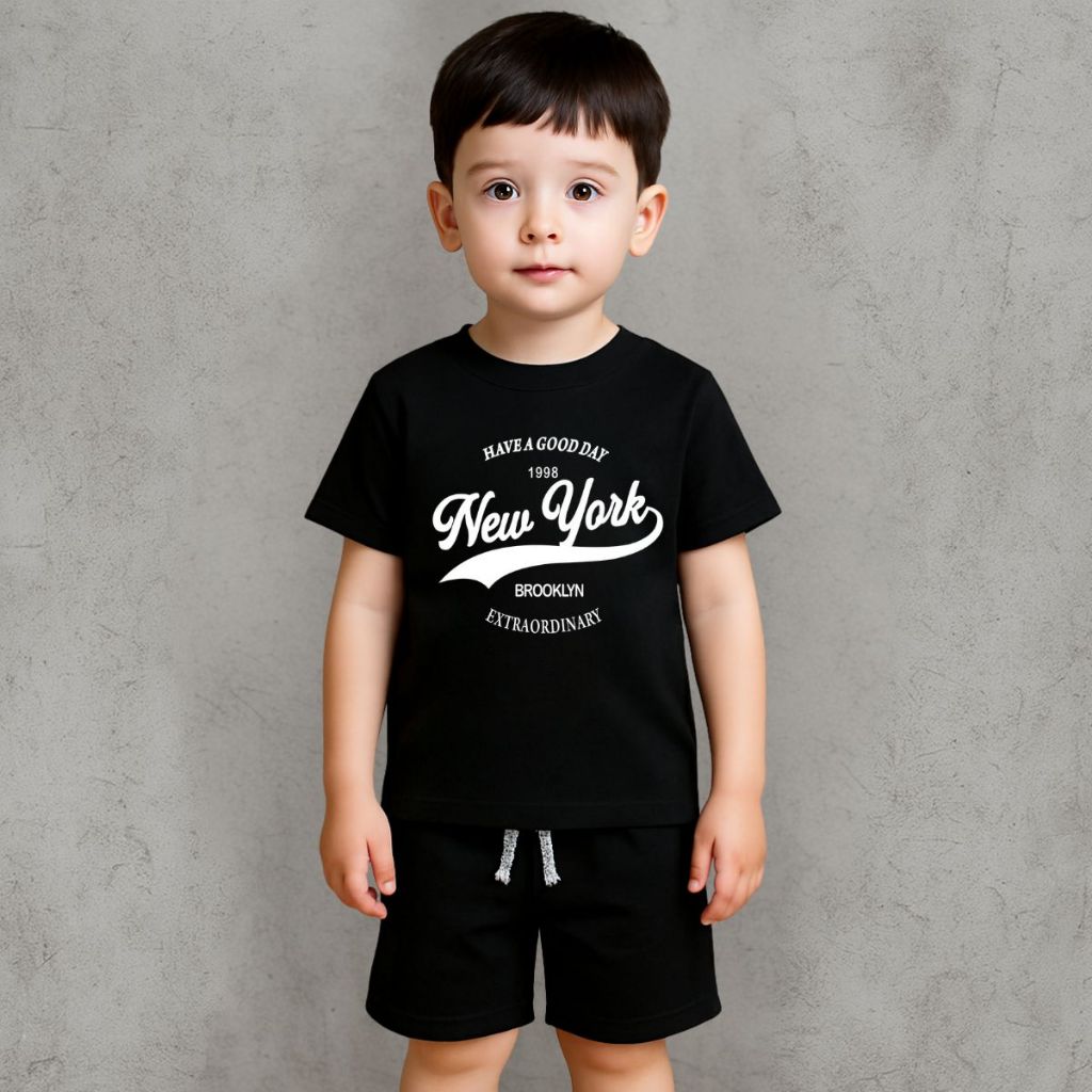 Conjunto Infantil Short Moletinho  + Camiseta Estampada Confortável Kids Meninos Bermuda New