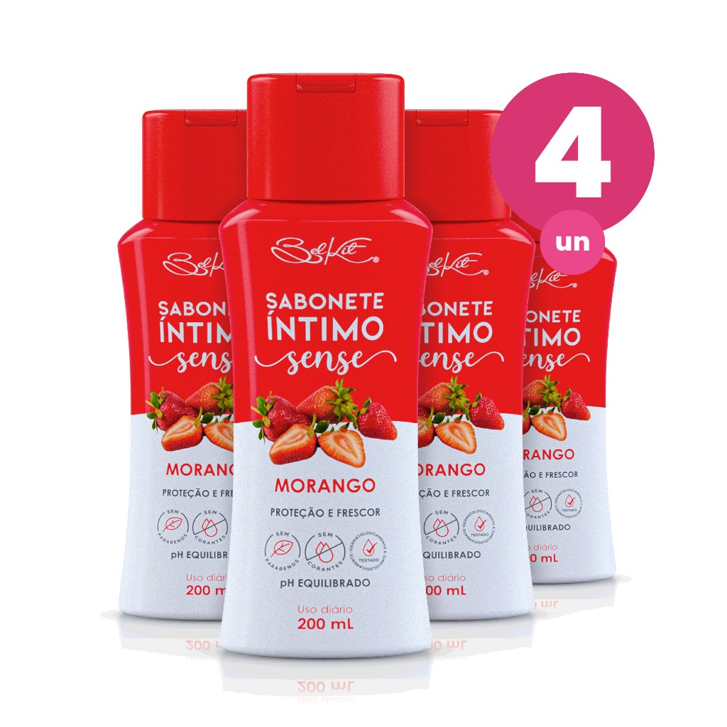 Kit 4 Sabonete Íntimo Sense Morango 200ml Belkit em Oferta na Shopee