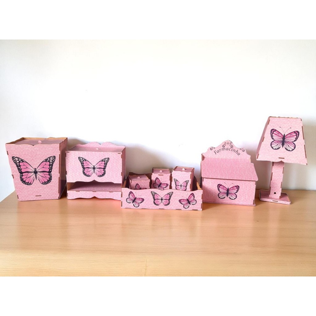 Kit Higiene Bebê para Menina Borboleta Presente Adesivado 8 Pçs Chá de Bebê