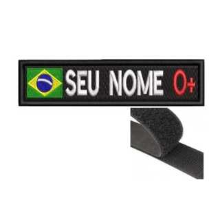 Patch Tarja COM Bandeirinha do Brasil, seu nome e tipo sanguíneo  - Bordado com fecho de contato