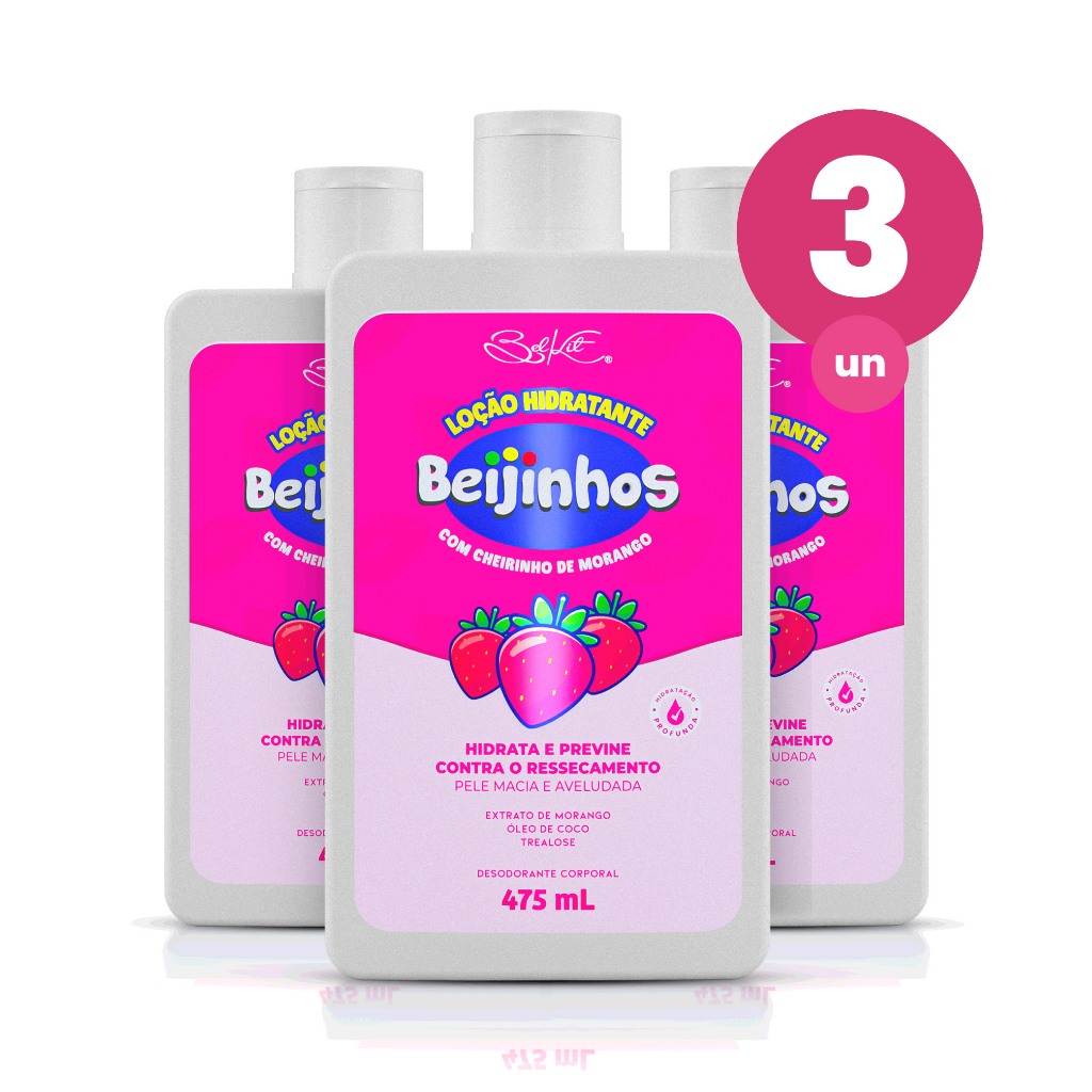 Kit 3 Loção Hidratante Desodorante Corporal Beijinhos 475ml Belkit em Oferta na Shopee