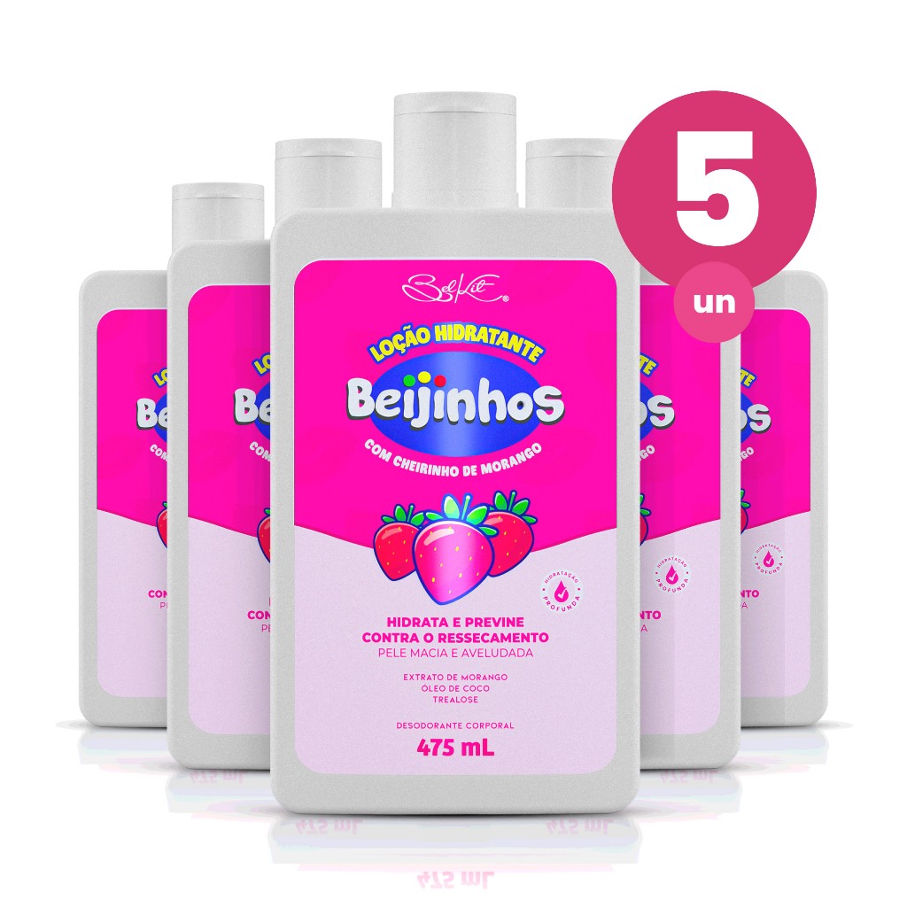 Kit 5 Loção Hidratante Desodorante Corporal Beijinhos 475ml Belkit em Oferta na Shopee