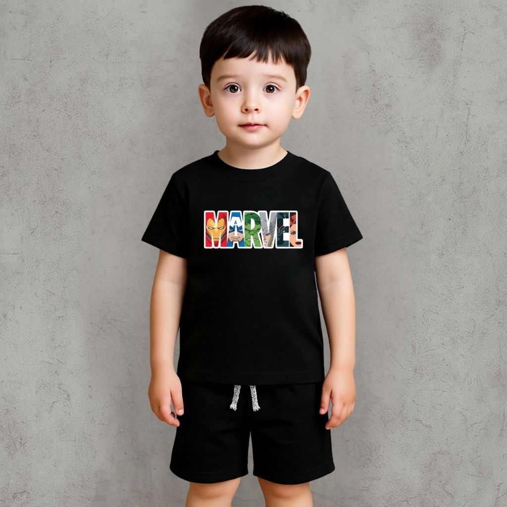 Conjunto Infantil Masculino Short Moletinho e Camiseta Algodão Estampa Heróis Confortável