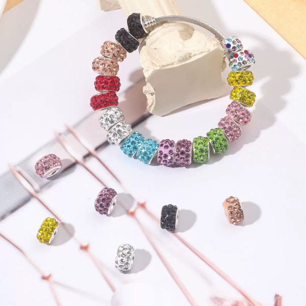 Kit 20 de Contas Espaçadoras Europeias com Strass Furos Grandes DIY Berloques Pulseiras em Oferta na Shopee