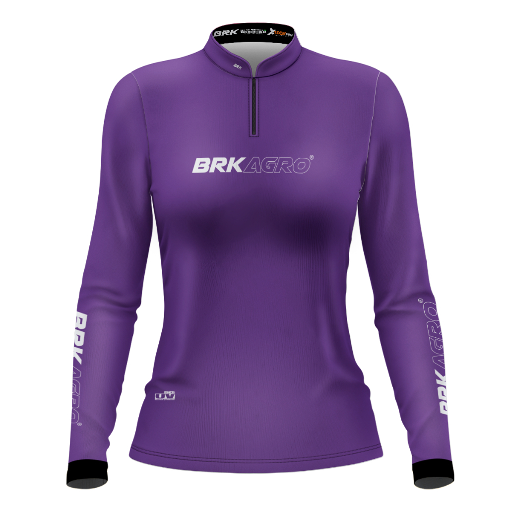Camisa Roxa Termica Feminina Brk Mulheres no Agro Fazendeira Trilha Esportes Uv50+