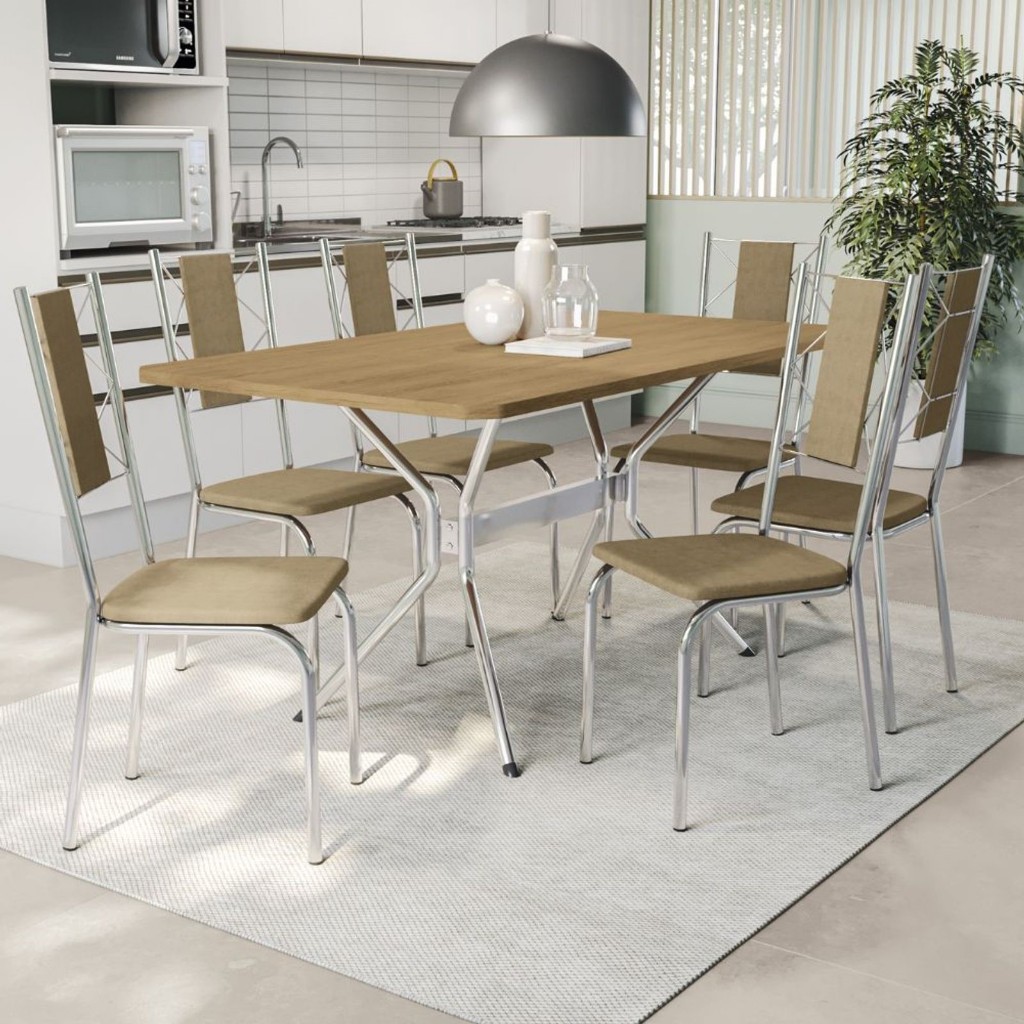 Conjunto de Mesa Kappesberg 1,60m acompanha 6 cadeiras cromadas - Home & Living
