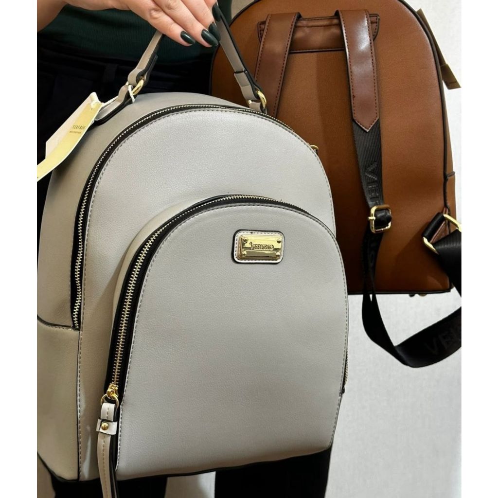 Mochila Veryrio Feminina Couro de Luxo Elegante Lisa Duplo Compartimento Casual Trabalho Estudos