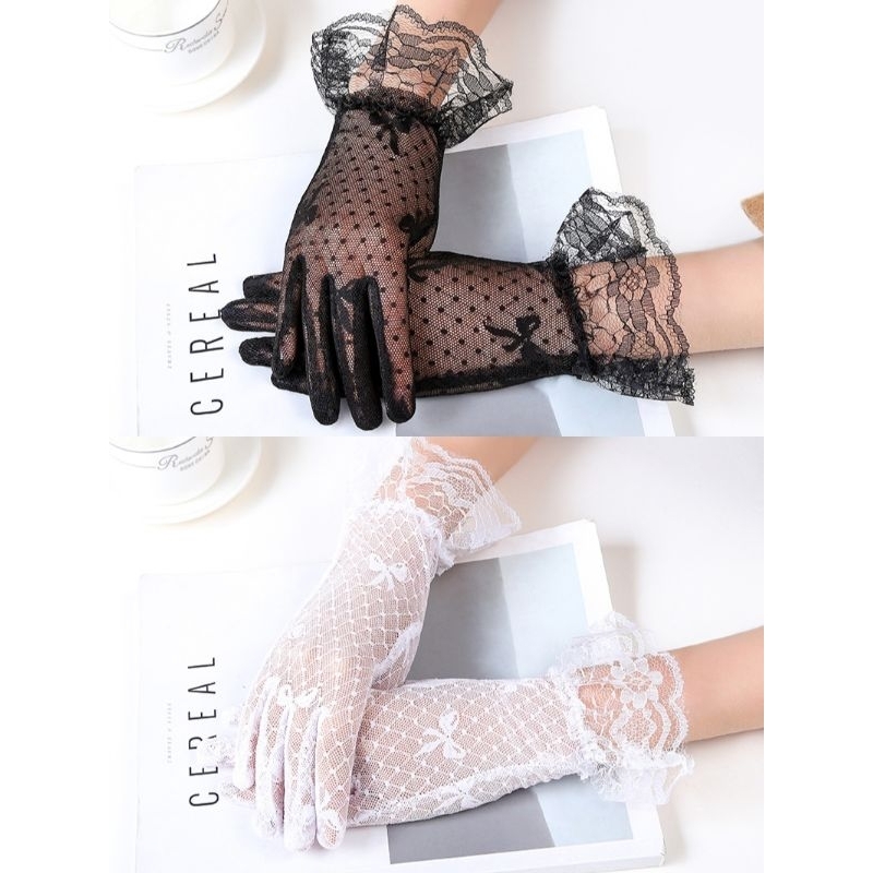 Luva De Renda Arrastão Laço Rendada Casamento Festa Halloween Noiva Cosplay em Oferta na Shopee