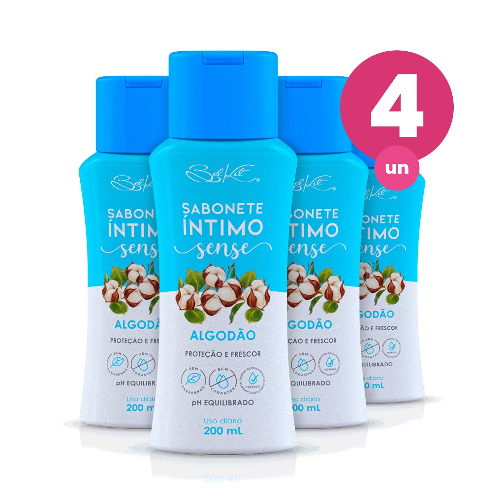 Kit 4 Sabonete Íntimo Sense Algodão 200ml Belkit