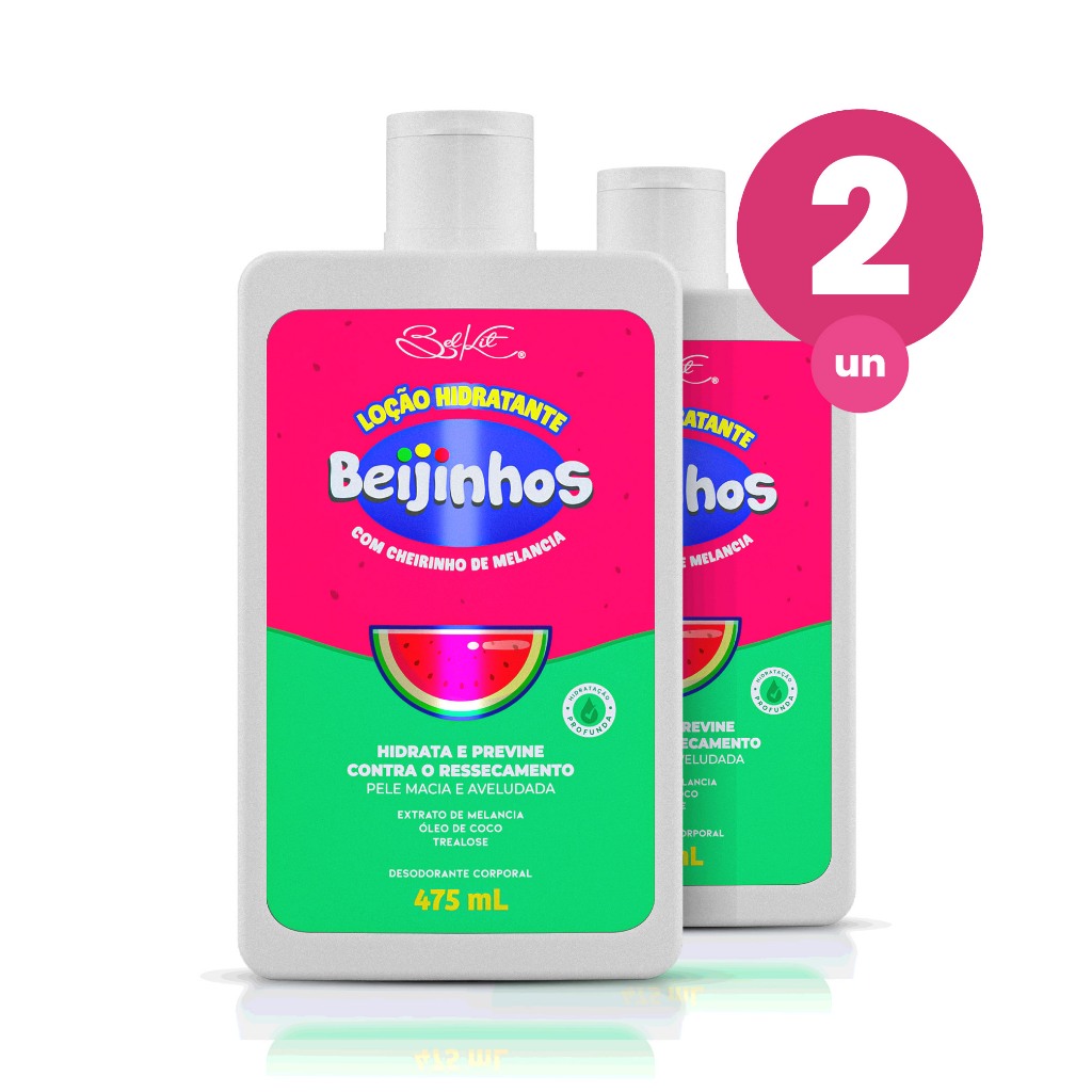 Kit 2 Loção Hidratante Desodorante Corporal Beijinhos Melancia 475ml Belkit