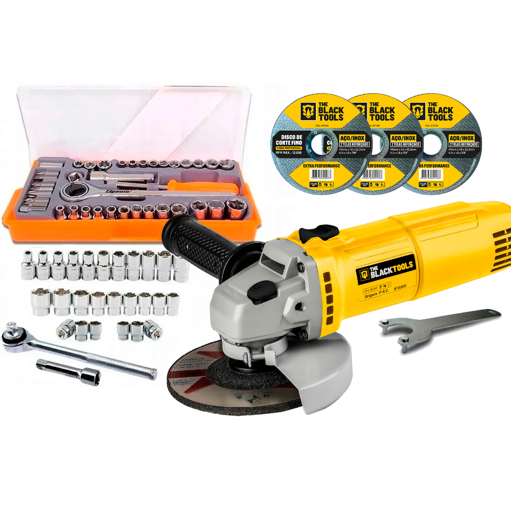 Kit Esmerilhadeira Lixadeira Profi. 4.1/2 The Black Tools Com Jogo De Soquete em Oferta na Shopee