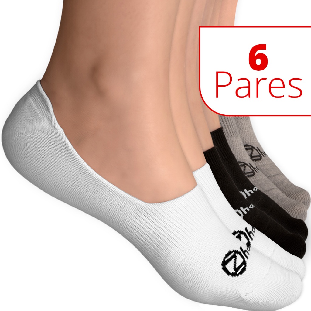 Kit 6 Pares Meias Zhamaro Sapatilha 100% Invisível Meia Com Silicone Algodão Unissex Masculina Feminina Academia Lupo - Men Clothes