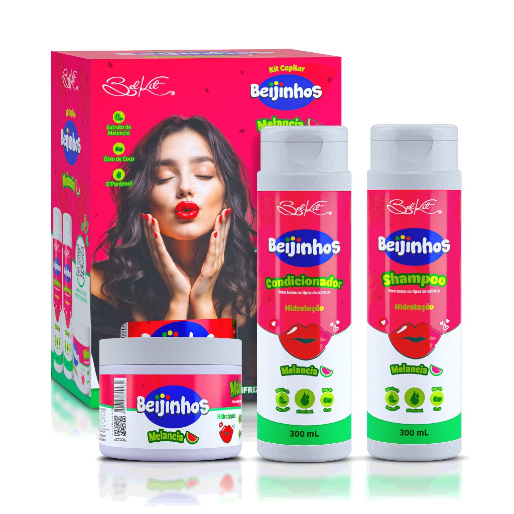 Kit Capilar 3 itens Beijinhos Melancia Recontrução Maciez e Brilho Belkit em Oferta na Shopee
