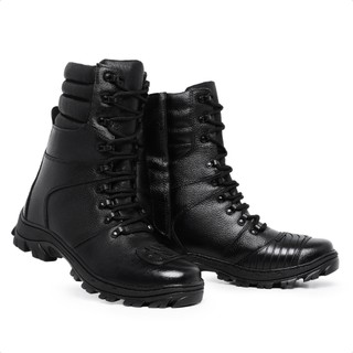 Bota Militar Coturno Masculino Tático em Couro Legítimo Impermeável Confortável Cano Alto