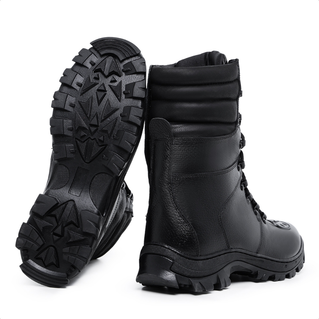 Bota Militar Coturno Masculino Resistente Couro Legitimo Impermeável Tático Cano Alto Confortável