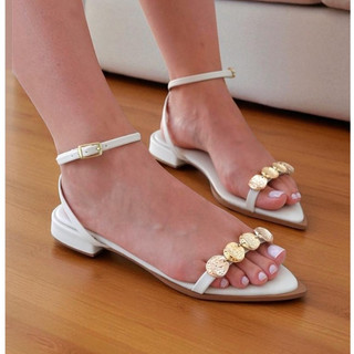 Sandália Feminina Rasteirinha de Bico Birken Detalhe Moedas Tendência Verão 2026 Super Confortável ENVIO FLEX Ref: Maya