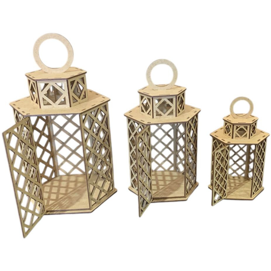 Detalhes do Trio de Luminaria Marroquina Mdf cru Sextavada Decorativa