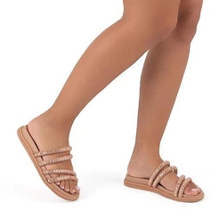 Sandália Rasteira Beira Rio Strass Chinelo Slide Feminino Tiras