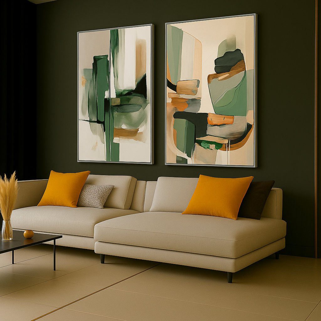 Kit 2 Quadros Decorativos Com Moldura e Vidro Para Sala Quarto Escritório Hall
