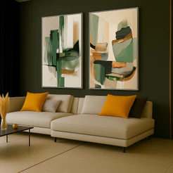 Kit 2 Quadros Decorativos Com Moldura e Vidro Para Sala Quarto Escritório Hall