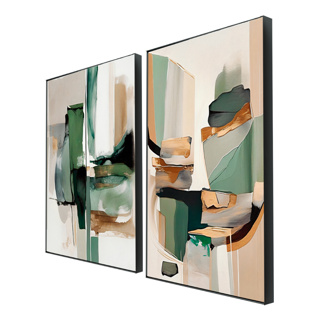 Kit 2 Quadros Decorativos 50x70 cm Moldura e Vidro Para Sala Quarto Escritório Hall
