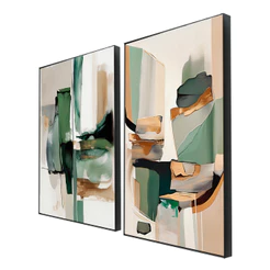 Kit 2 Quadros Decorativos 50x70 cm Moldura e Vidro Para Sala Quarto Escritório Hall