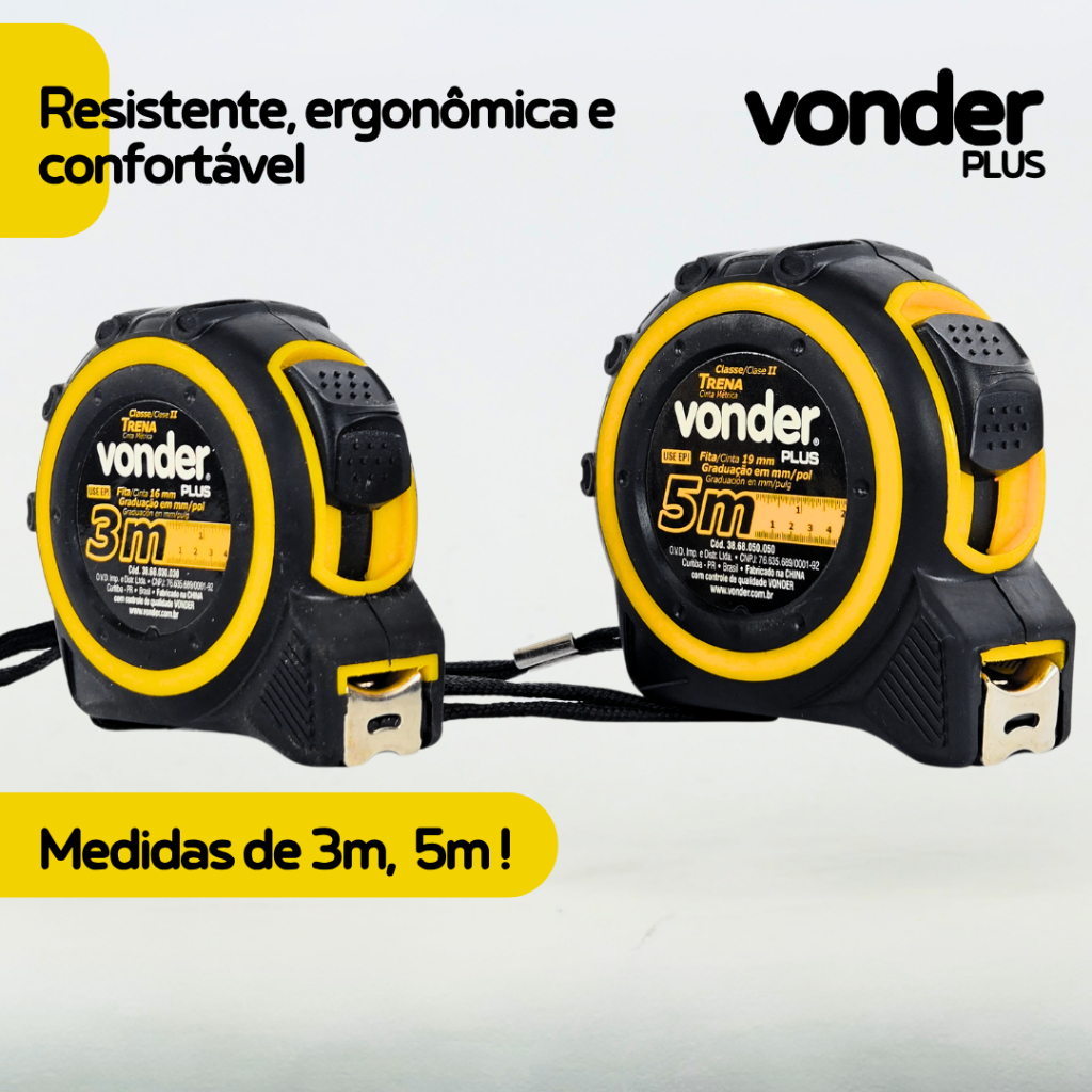 Trena Profissional Emborrachada 5m 3m C/ Trava Reforçada, Fita Métrica, Medições - VONDER PLUS em Oferta na Shopee