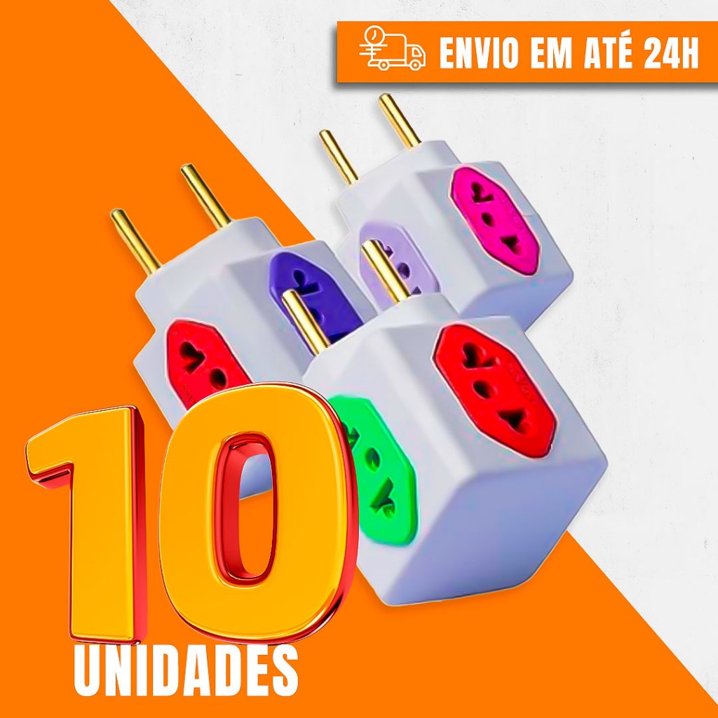 Imagem Kit 10 Adaptador de Tomada Cubo Colorido 4 Entradas Bivolt Universal 10A e 20A