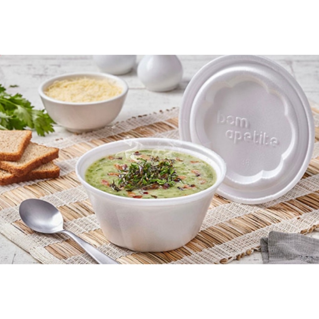 50 Unid Pote Térmico Cumbuca Isopor 300ml Com Tampa Caldos Açaí