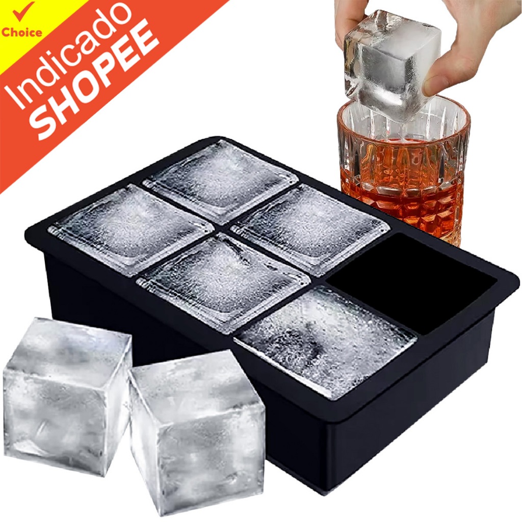 Forma De Gelo Em Silicone Cubo Grande 6 Cubos Drink Whisky, Sucos, Refrigerante 100ML Cada Cubo