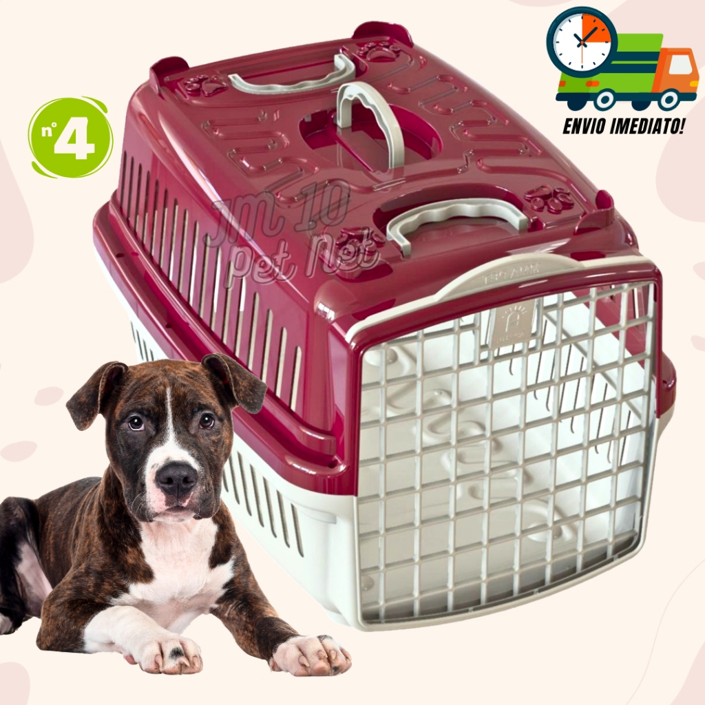 Caixa de Transporte Para Cães e Gatos até 18kg N04 Vinho Resistente com 3 Alças MMA PET Promoção