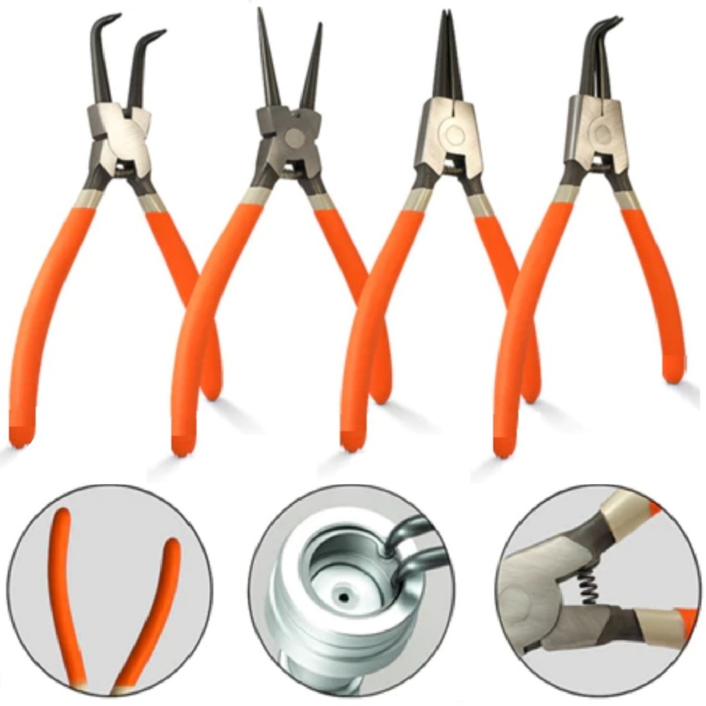 Jogo 4 Alicate Extrator de Aneis Anel Trava Bico Interno Externo Curvo Reto Cabo Emborrachado Profis em Oferta na Shopee