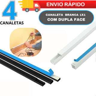 4 Canaletas Finas 1x1cm PVC Branco, Preto com Fita Dupla Face de 1 Metro em Oferta na Shopee