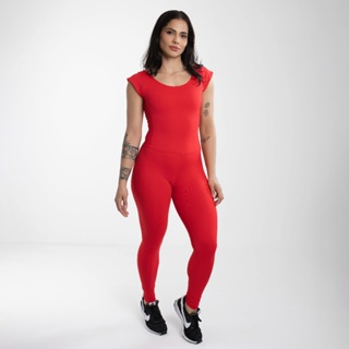 Macacão Premium Vermelho em Poliamida Com Manga Curta MC226 em Oferta na Shopee