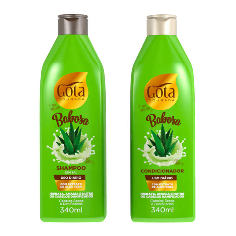 Shampoo e Condicionador Babosa Gota Dourada - 340ml cada em Oferta na Shopee