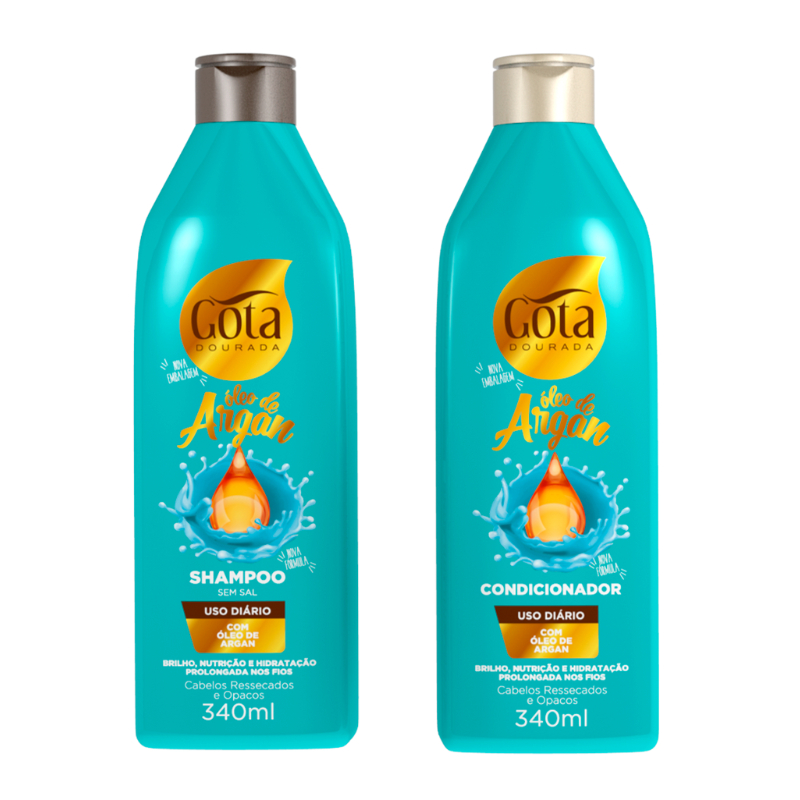 Shampoo e Condicionador Argan Gota Dourada - 340ml cada em Oferta na Shopee