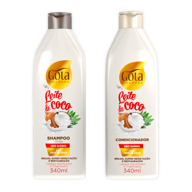 Shampoo e Condicionador Leite de Coco Gota Dourada - 340ml cada em Oferta na Shopee