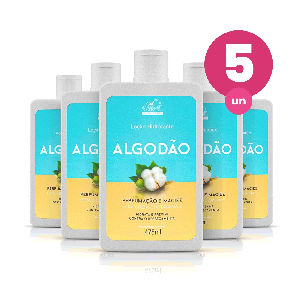 Kit 5 Loção Hidratante Desodorante Algodão 475ml Belkit