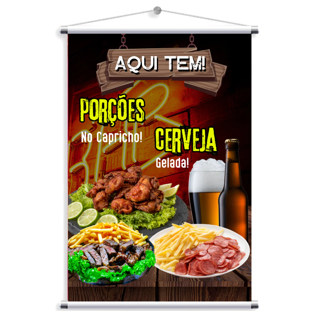 Banner Faixa I Aqui Tem Porções E Cerveja I 40x60cm em Oferta na Shopee