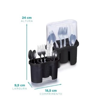 OFERTA Porta Talheres Com Tampa Escorre - Guarda 3 Divisórias Preto Nitron