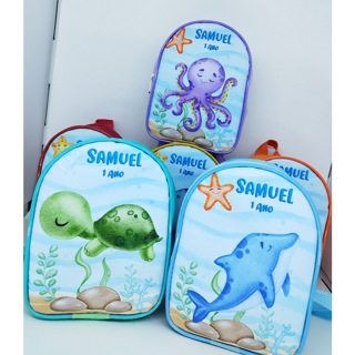 Promoção! Kit com 10 Mochilinhas Personalizadas Fundo do Mar, bolsinhas para festa Infantil, festa fundo do mar. em Oferta na Shopee