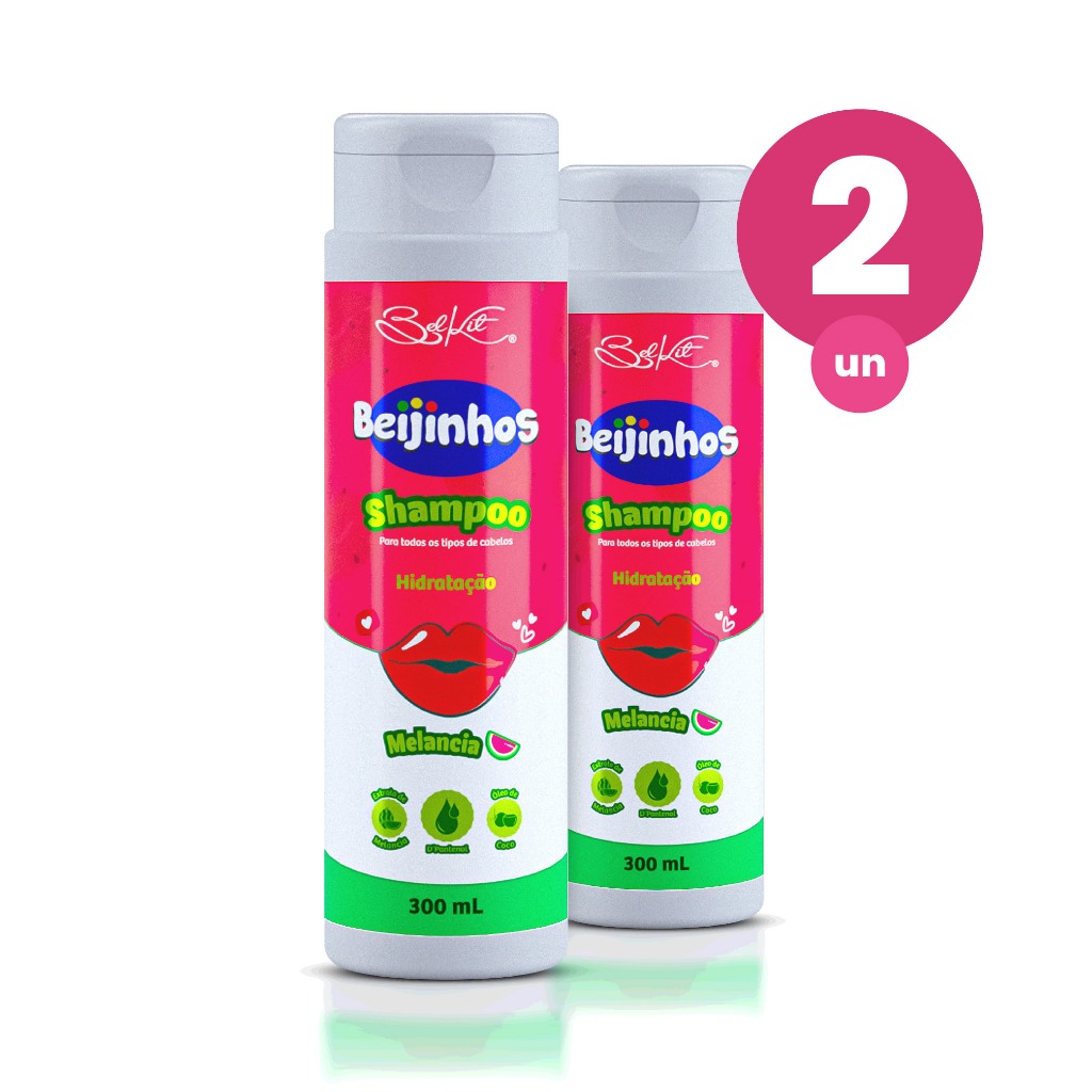 Kit 2 Shampoo Hidratante Beijinhos Melancia 300ml Belkit - Beauty