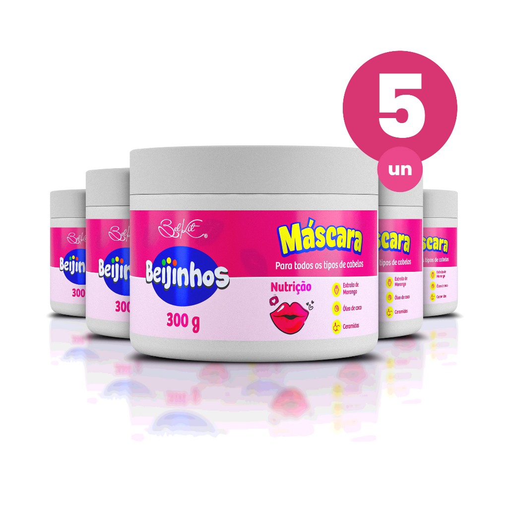 Kit 5 Máscara Capilar Hidratante Beijinhos 300g Belkit