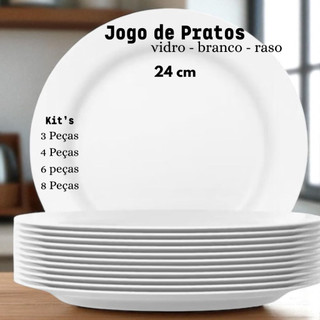 Kit Jogo Pratos Rasos Duralex Grande 24 cm Opaline Menu Resistente Branco