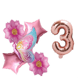 Kit 5 Balões Metalizados Estrela e Borboleta Rosa + 1 ou 2 Números Rose em Oferta na Shopee