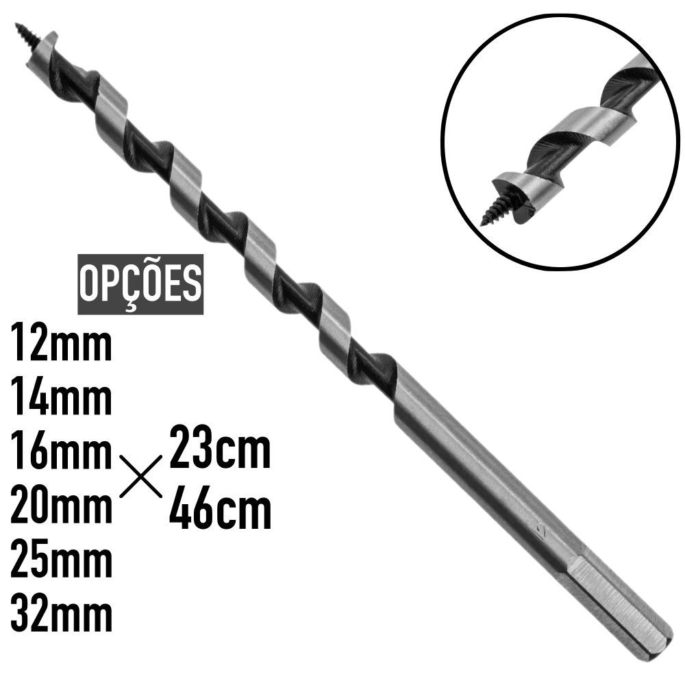 Broca Espiral p/ Madeira c/ Haste Sextavada MTX 12 a 32mm X 23/46cm Caibro Mourão Cerca em Oferta na Shopee