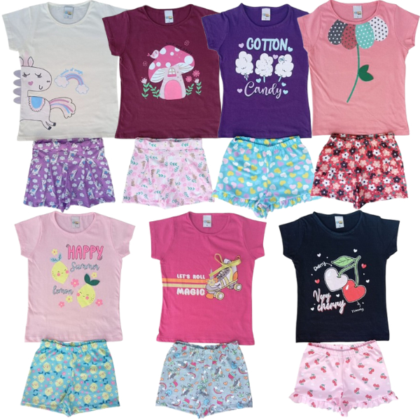 Kit 3 Conjuntos de Verão Infantil Feminino para Menina Tamanhos do 2 ao 10 Leves e Estampas Estilosa