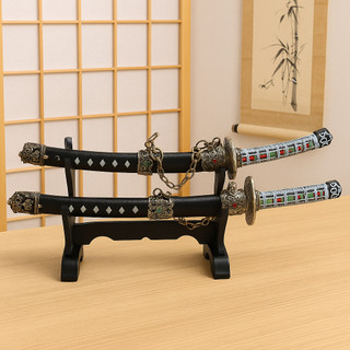 Kit Enfeite 2 Espadas Samurai Miniatura Katana Espada Com Suporte