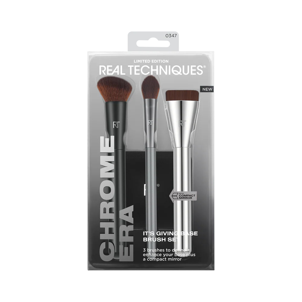 Real Techniques - Kit Chrome Era It’s Giving Base Brush Set em Oferta na Shopee