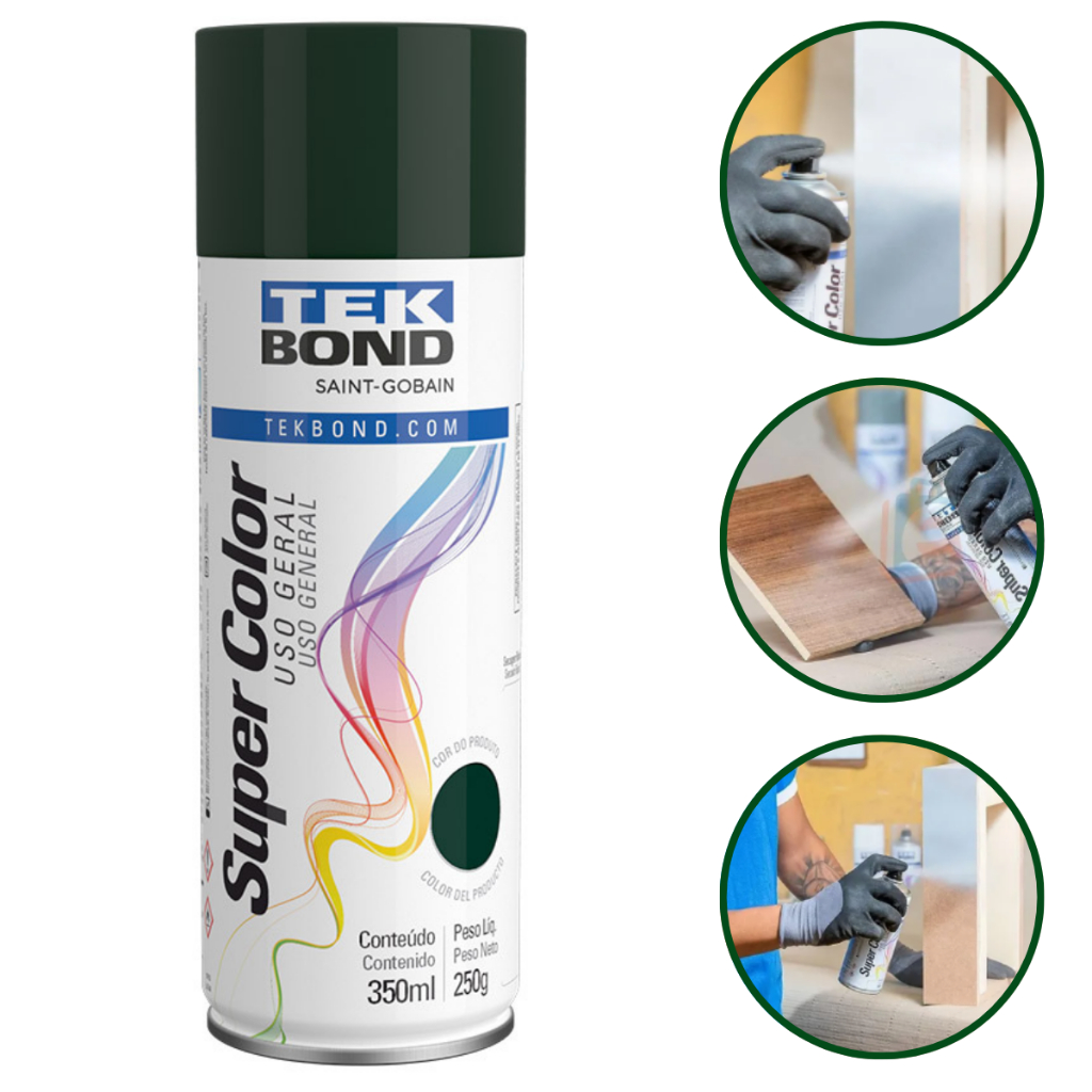 Tinta Spray Aerossol Verde Escuro Uso Geral 350ml 250g Tekbond